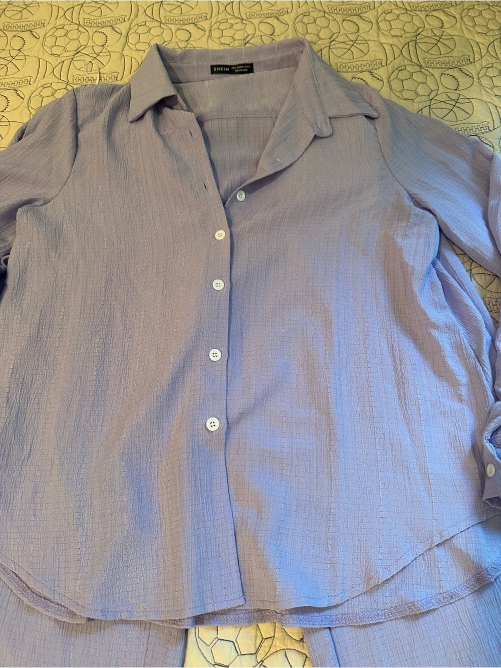 SHEIN Lavender Long Sleeve Button-Up Top and Wide Leg Pants Set - Picture 2 of 6